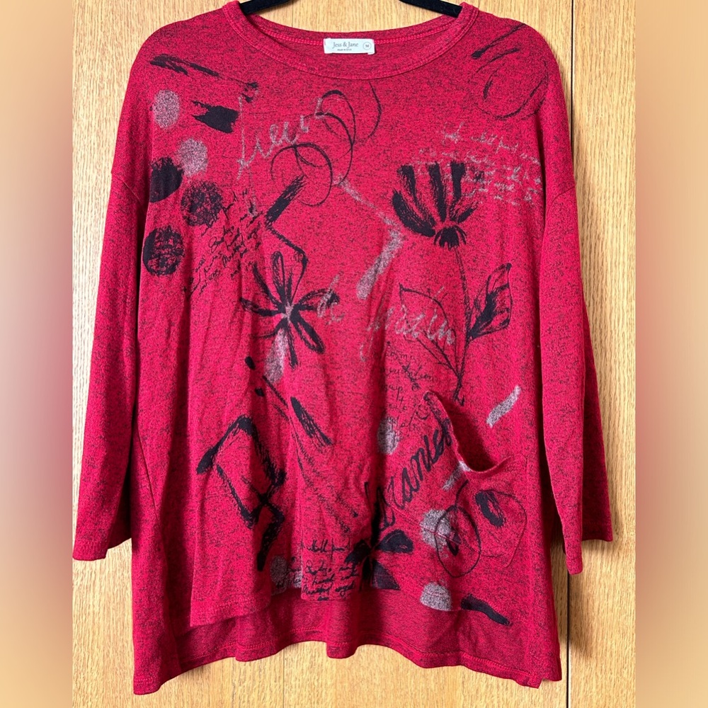 JESS & JANE "SALSA" SOFT KNIT TUNIC TOP Red Size Medium
